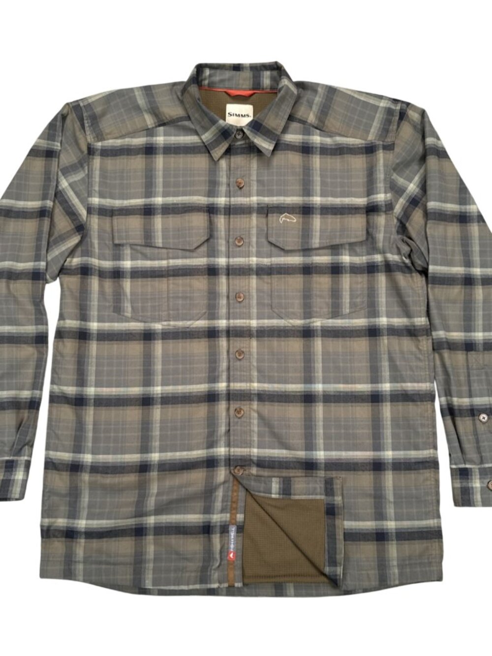 Simms Plaid Men's Medium Gray Lined Flannel Fishing Shirt